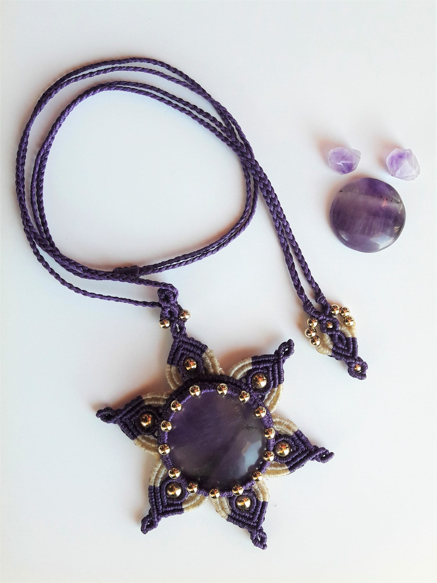 Amethyst Flower Macrame Necklace