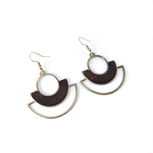 Geometric Brass Earrings with Wood