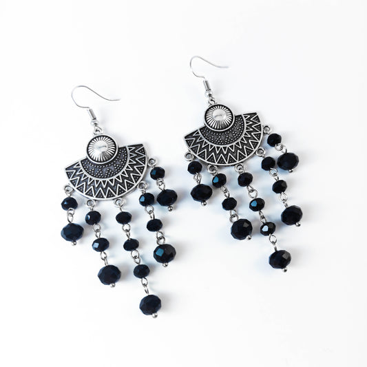 Tribal Earrings with Black Crystals