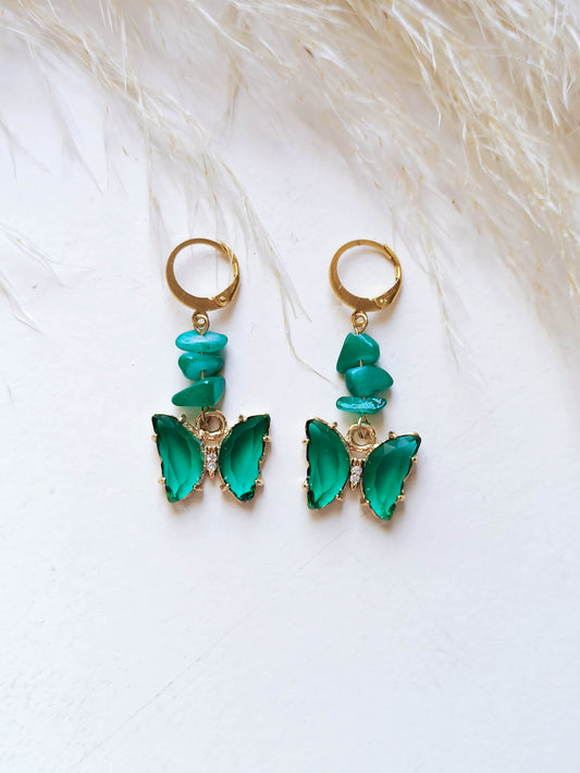 Boucles d'Oreilles Papillon Vert