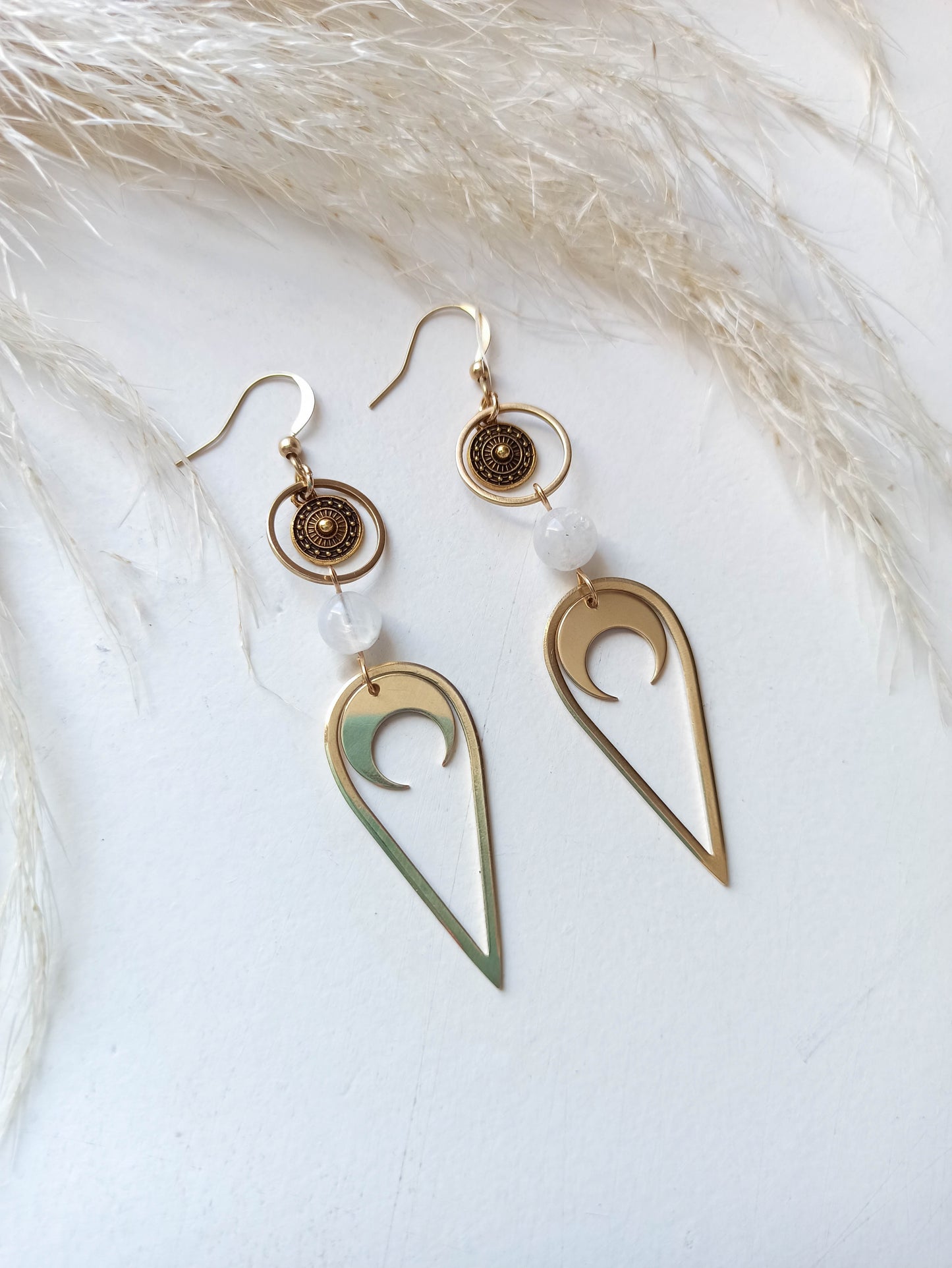 Moonstone Brass Geometric Earrings