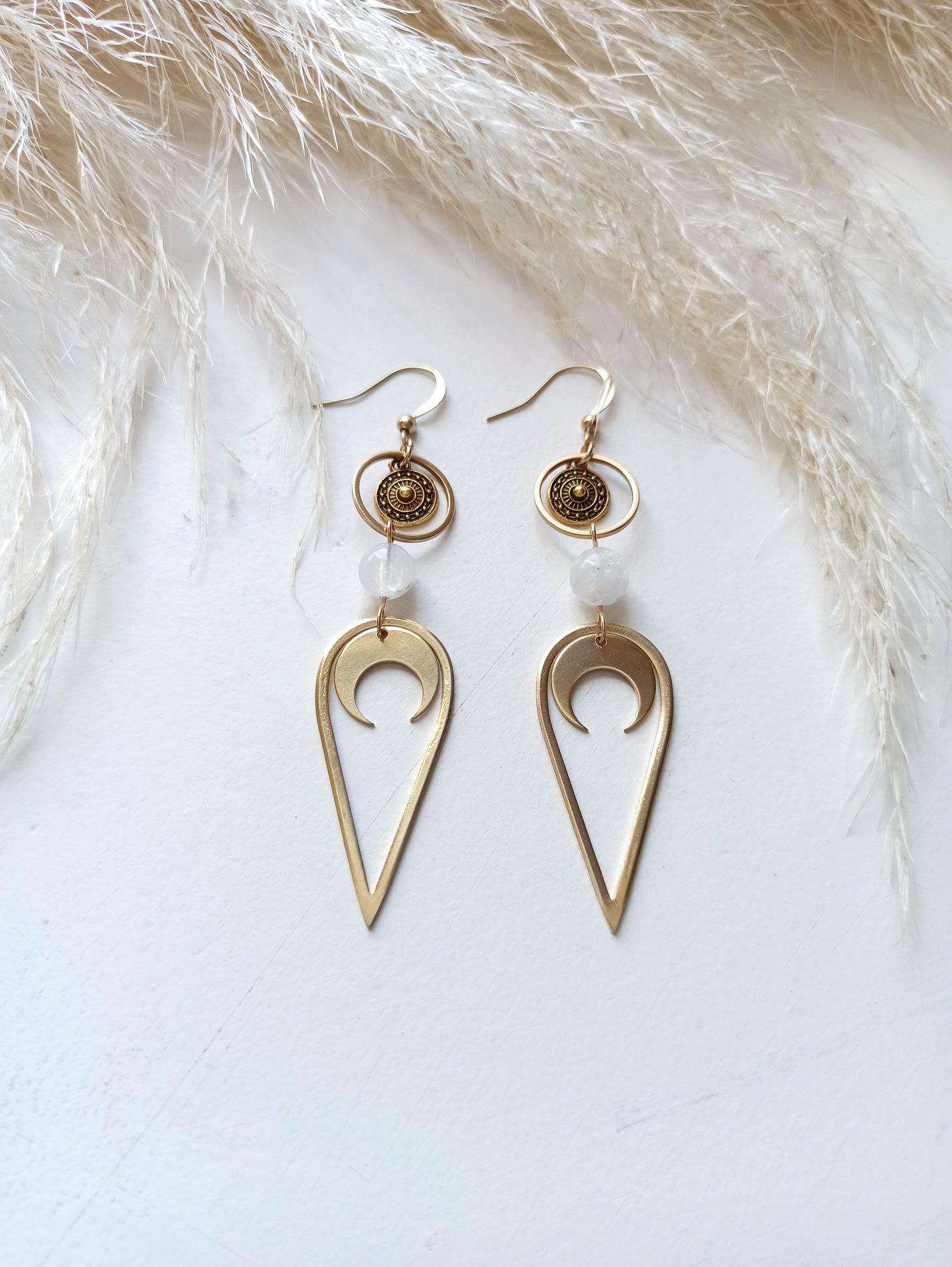 Moonstone Brass Geometric Earrings
