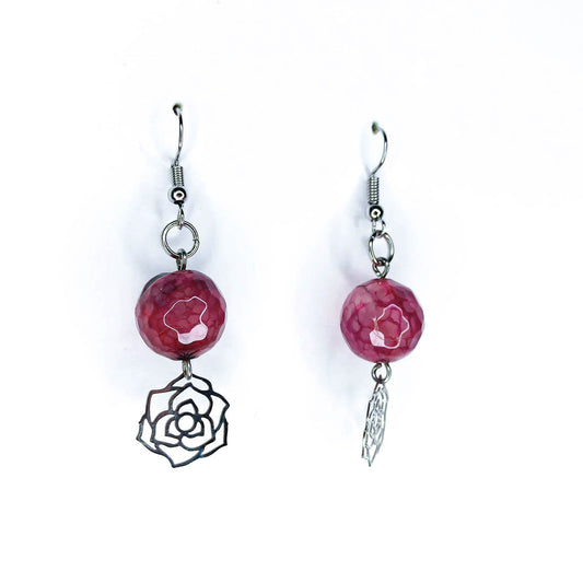 Fuchsia Dragon's Vein Agate Floral Earrings