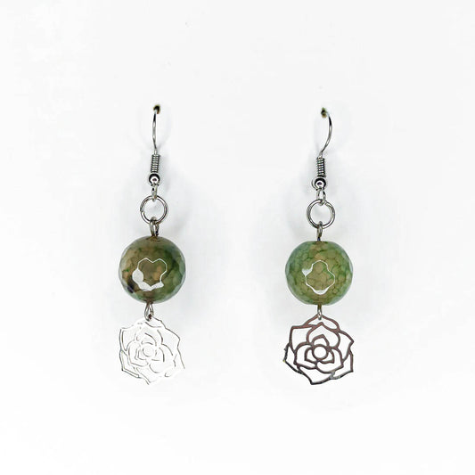 Green Dragon's Vein Agate Floral Earrings