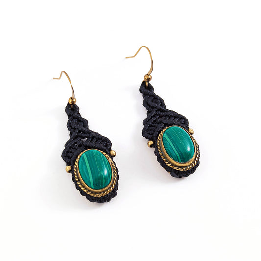 Macrame Earrings with Malachite Gemstones