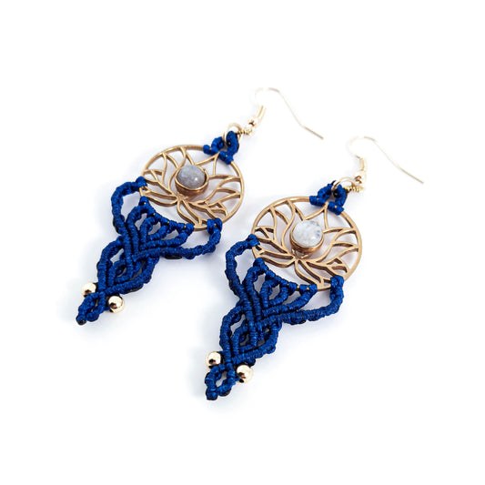 Lotus Gemstone Macrame Earrings