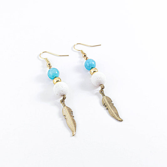 Ethnic Gold Feather Earrings with Natural Gemstones