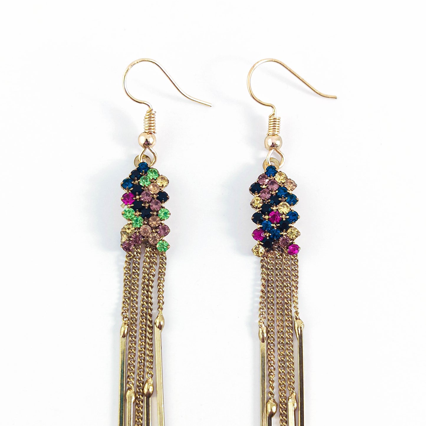Boucles d'oreilles pendantes en or avec cristaux de zircon multicolores