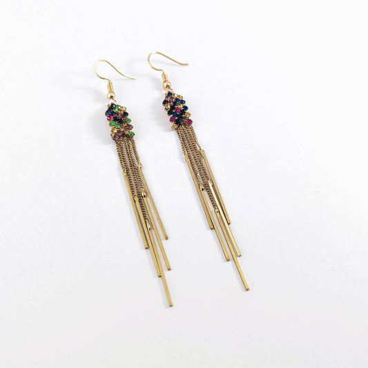 Gold Drop Earrings with Multicolor Zircon Crystals