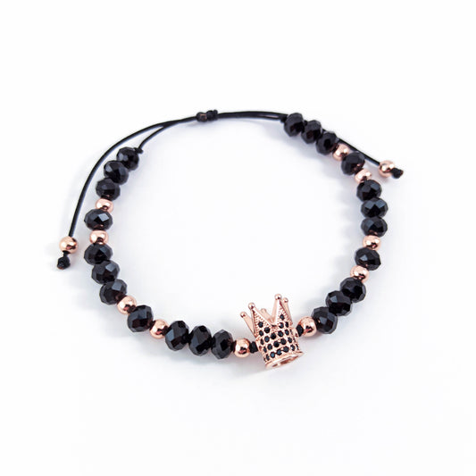 Rose Gold Crown Bracelet with Black Crystals