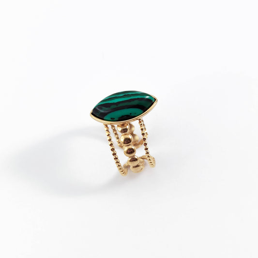 Malachite Stainless Steel Adjustable Ring