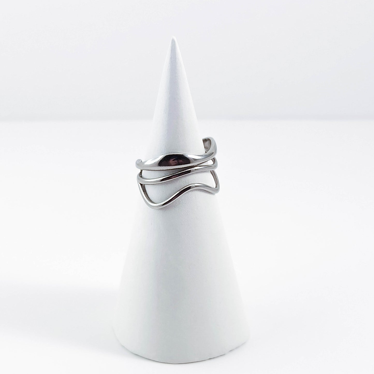 Wavey Stainless Steel Stack Adjustable Ring