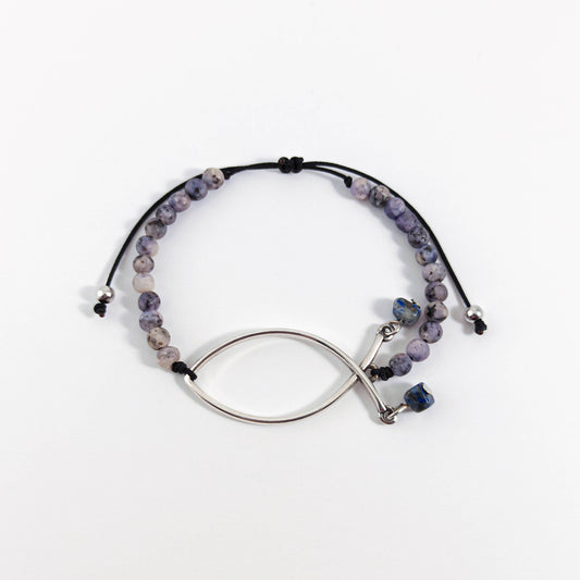 Poisson plaqué argent avec perles de néphrite