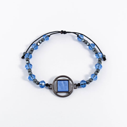 Bracelet Géométrique Bleu avec Hématite et Perles de Cristal