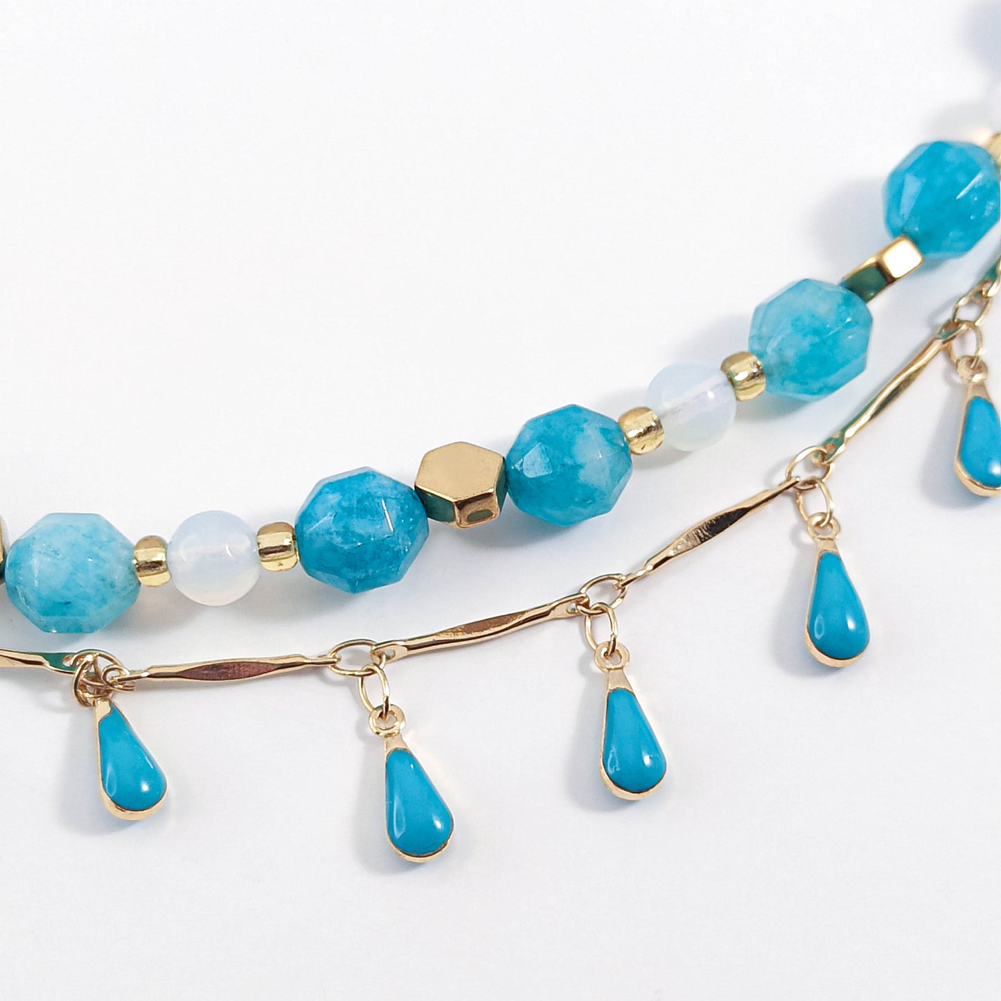 Cute Double Necklace in Turquoise Colors