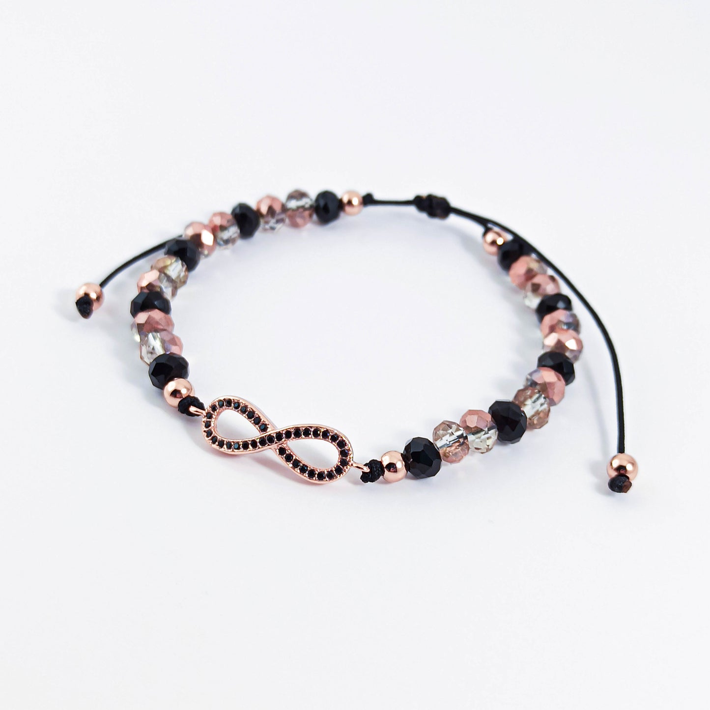 Unlimited Sign Bracelet with Black and Rose Gold Beads