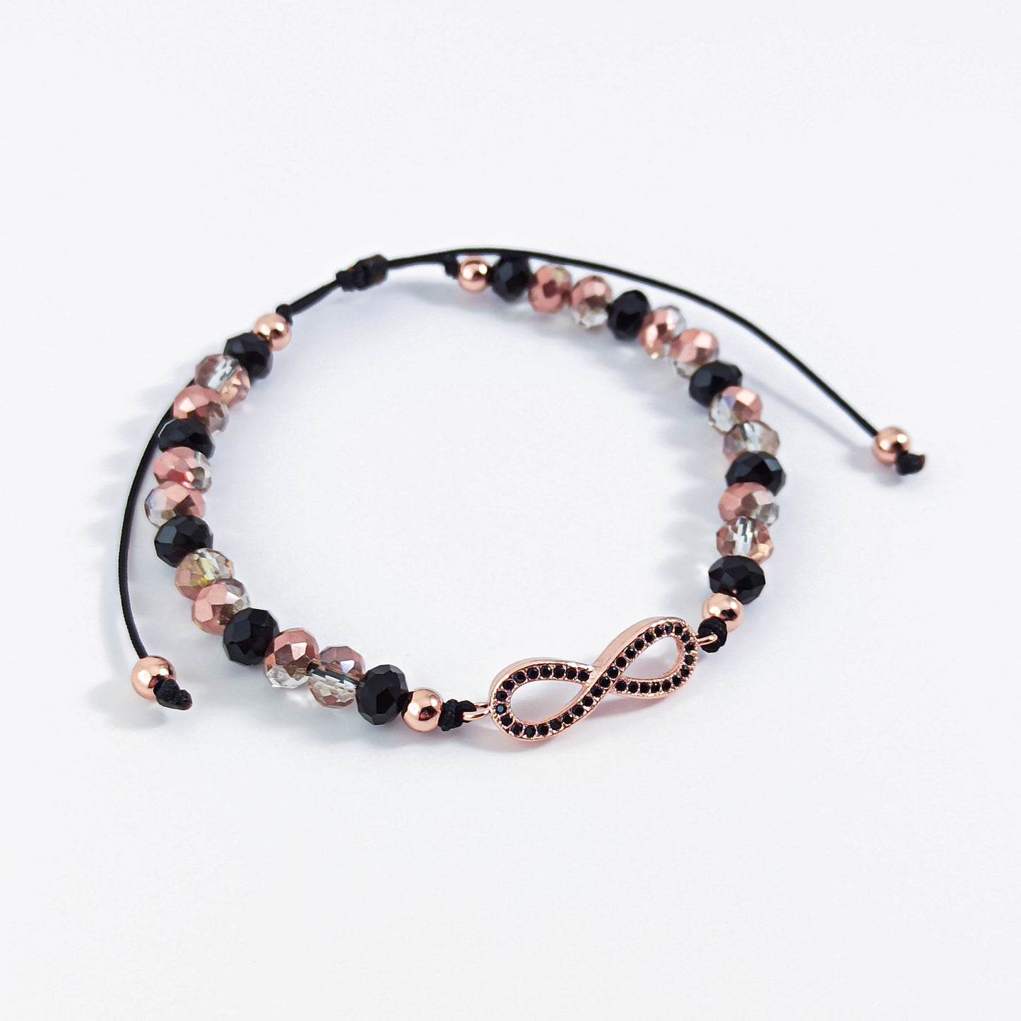 Unlimited Sign Bracelet with Black and Rose Gold Beads