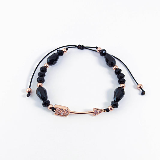 Bracelet Flèche Or Rose avec Zircons et Perles de Cristal