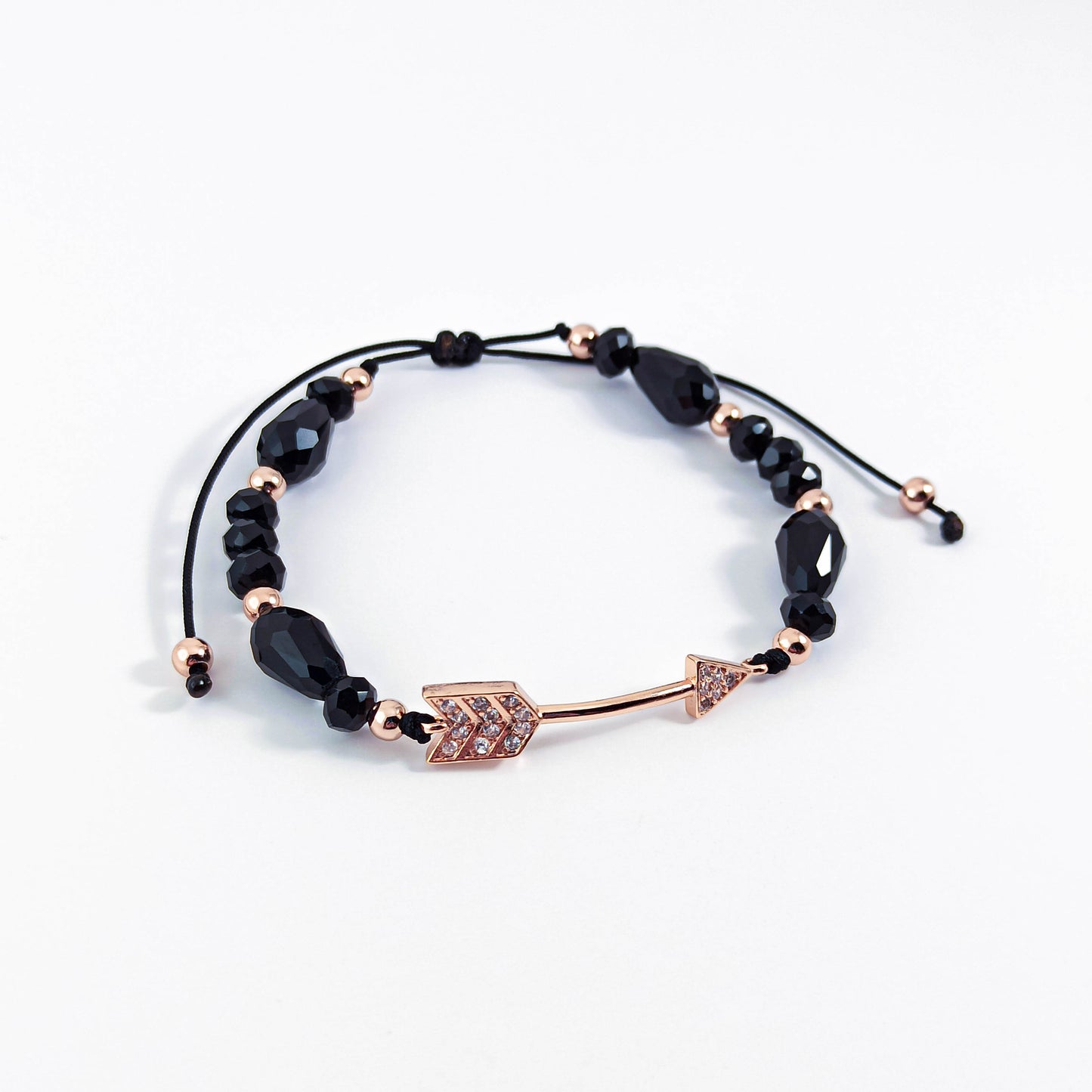 Rose Gold Arrow Bracelet with Zircons and Crystal Beads