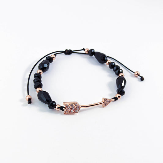 Bracelet Flèche Or Rose avec Zircons et Perles de Cristal