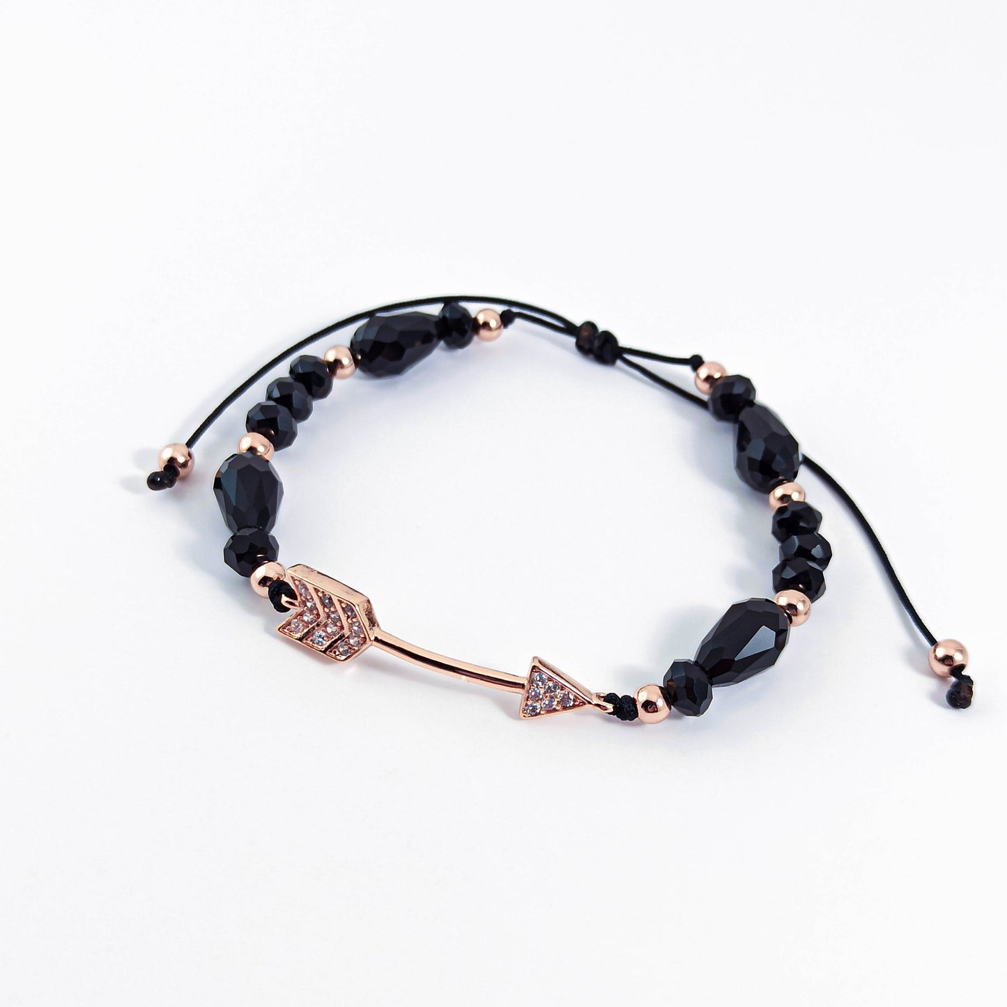 Rose Gold Arrow Bracelet with Zircons and Crystal Beads