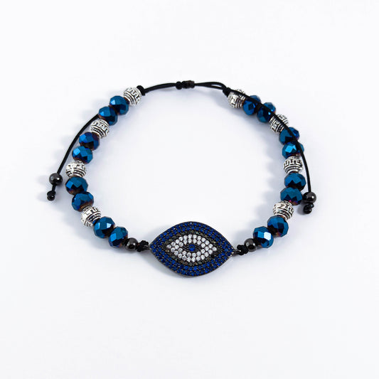 Bracelet Mauvais Œil avec Perles Bleues et Argent