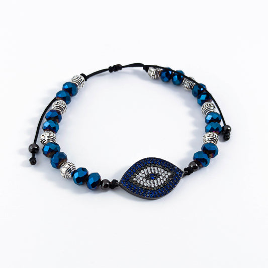 Bracelet Mauvais Œil avec Perles Bleues et Argent