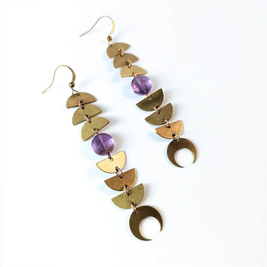 Amethyst Brass Geometric Earrings