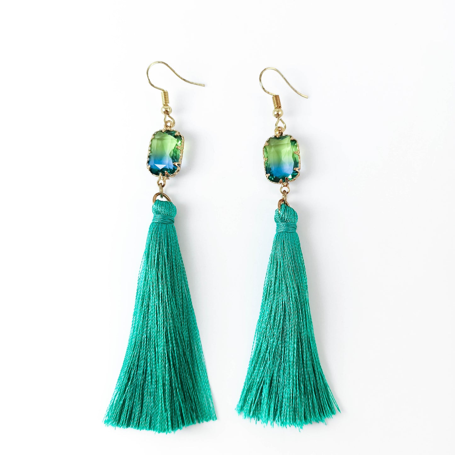 Crystal Green Tassel Earrings