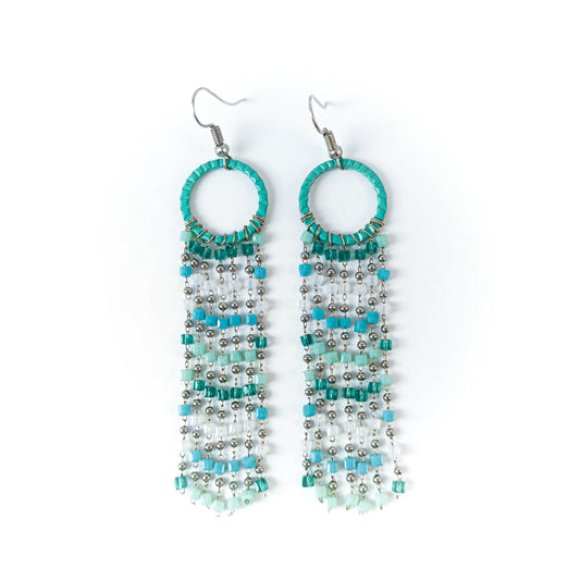 Green Beaded Chandelier Earrings