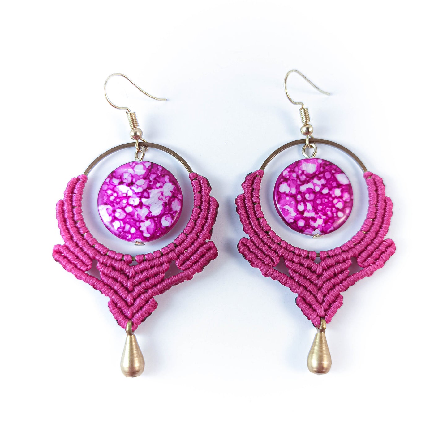 Boucles d'Oreilles Boho Macramé Fuchsia