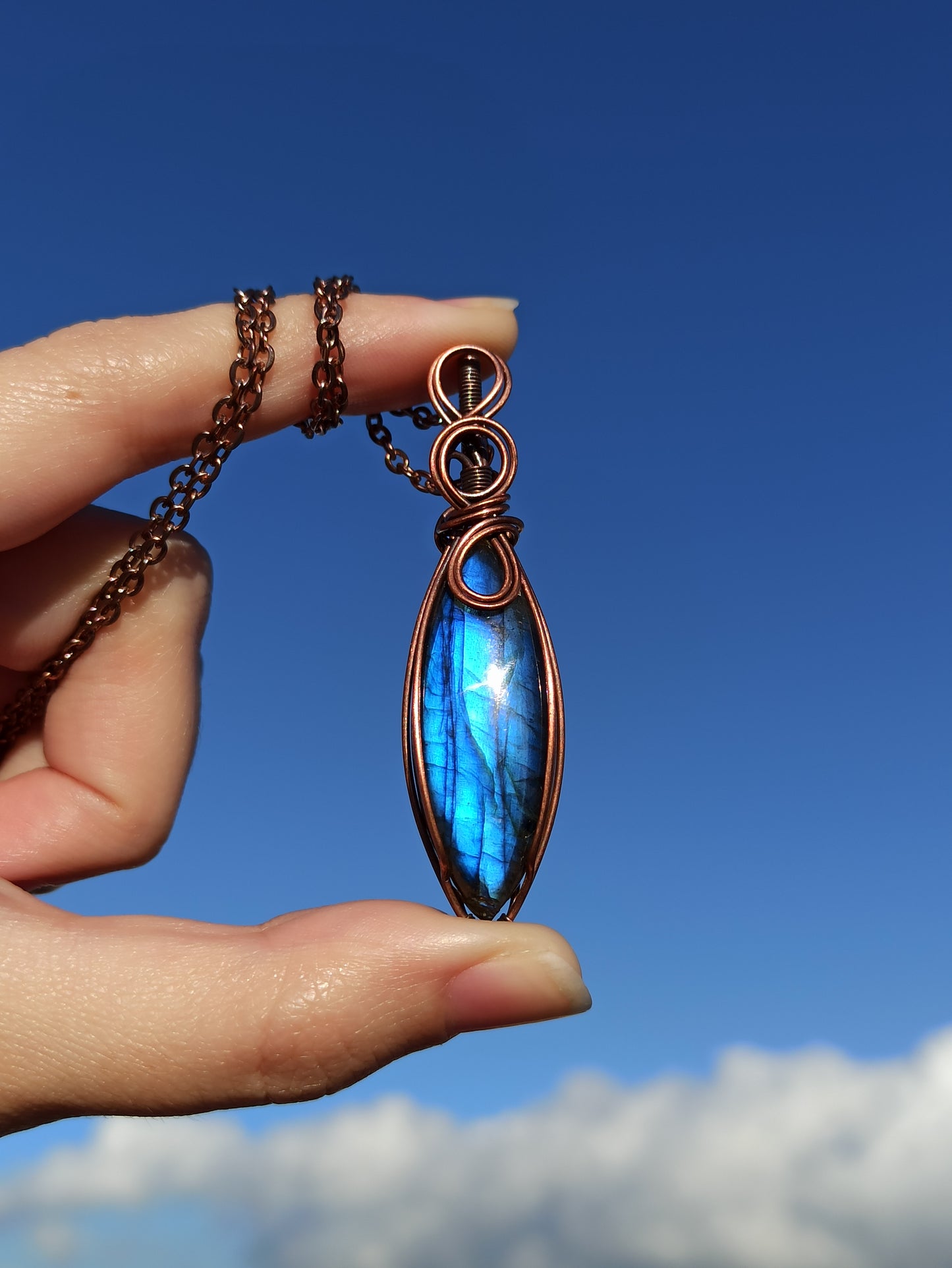 Blue Labradorite Wire Wrapped Pendant