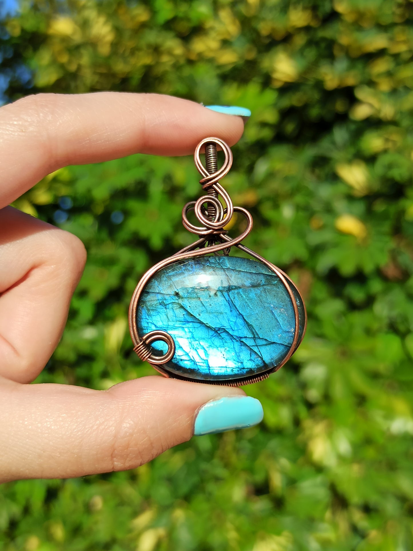 Blue Labradorite Wire Wrapped Pendant