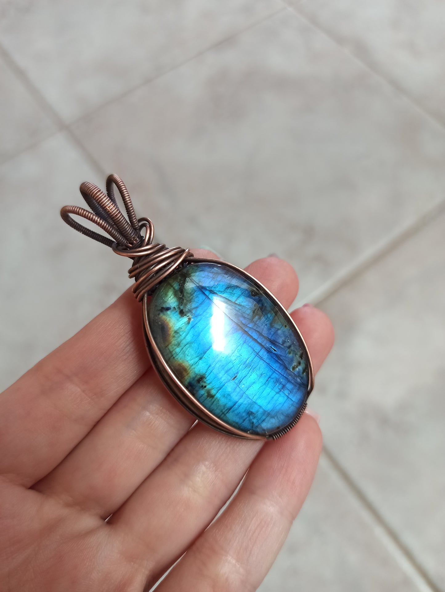 Blue Labradorite Wire Wrapped Pendant