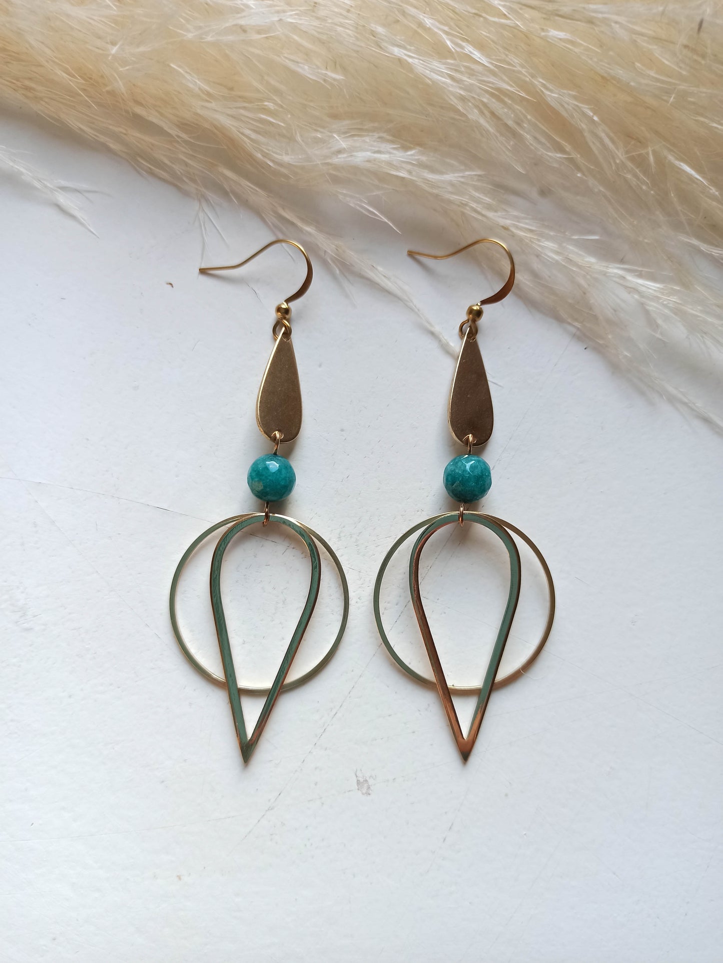 Jade Brass Geometric Earrings