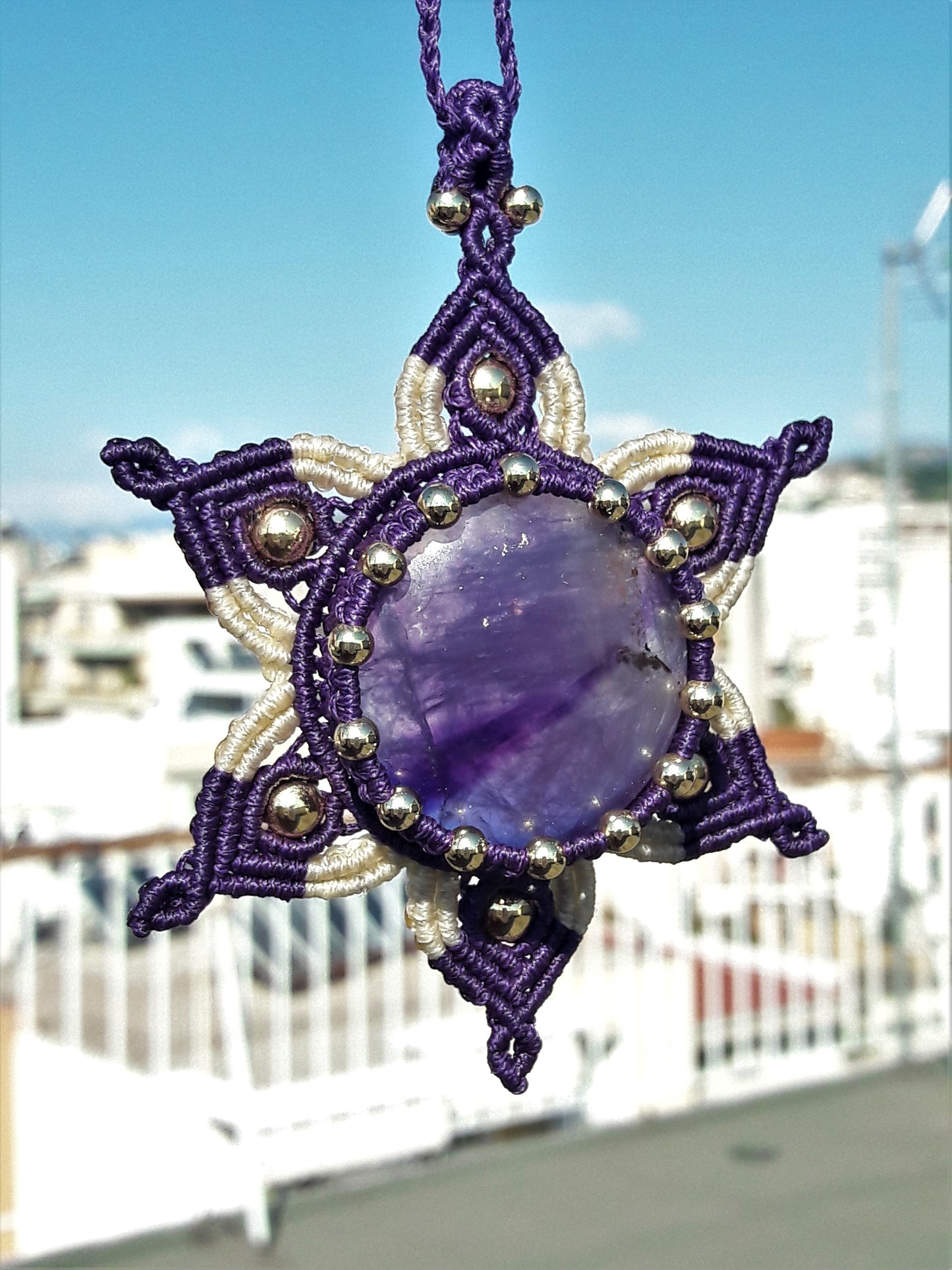 Amethyst Flower Macrame Necklace