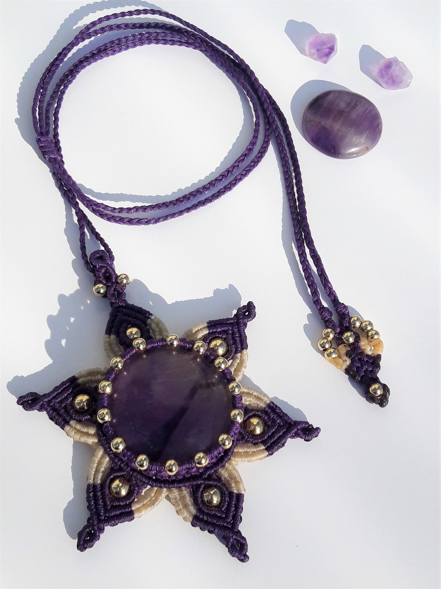 Amethyst Flower Macrame Necklace