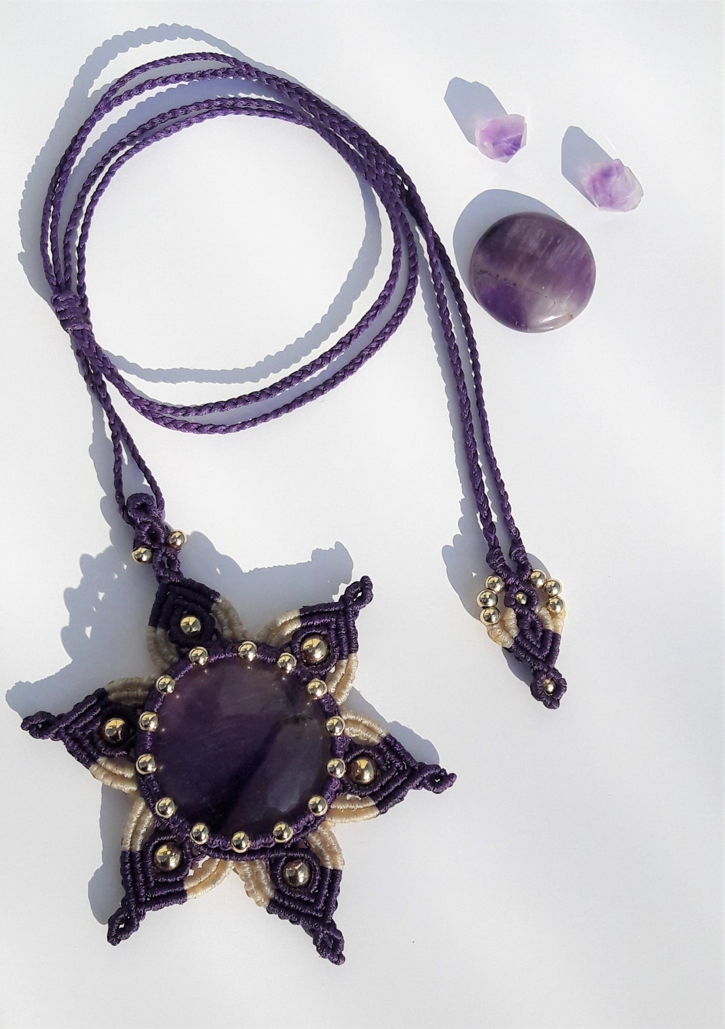 Amethyst Flower Macrame Necklace