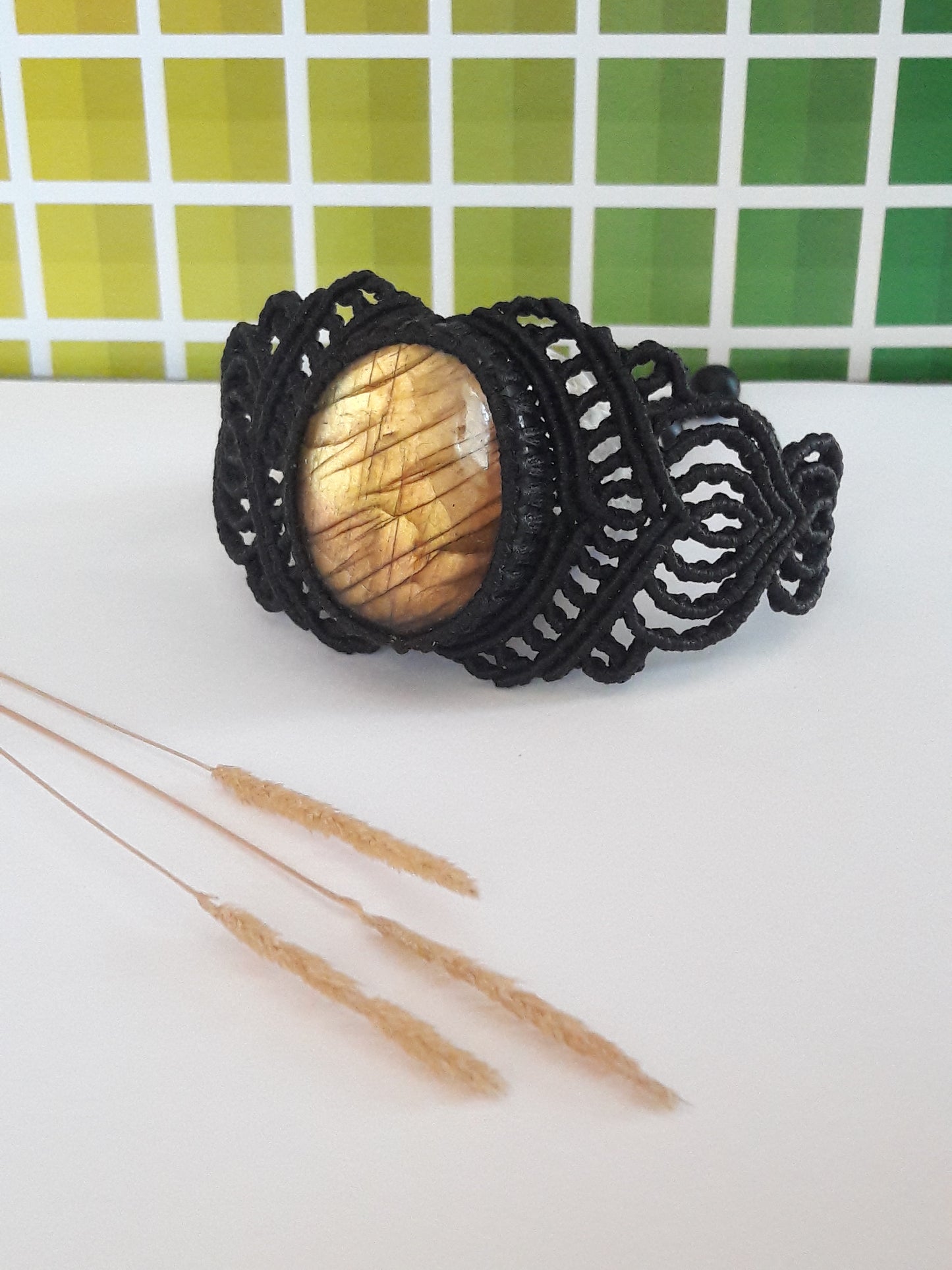 Gold Labradorite Micro Macrame Bracelet