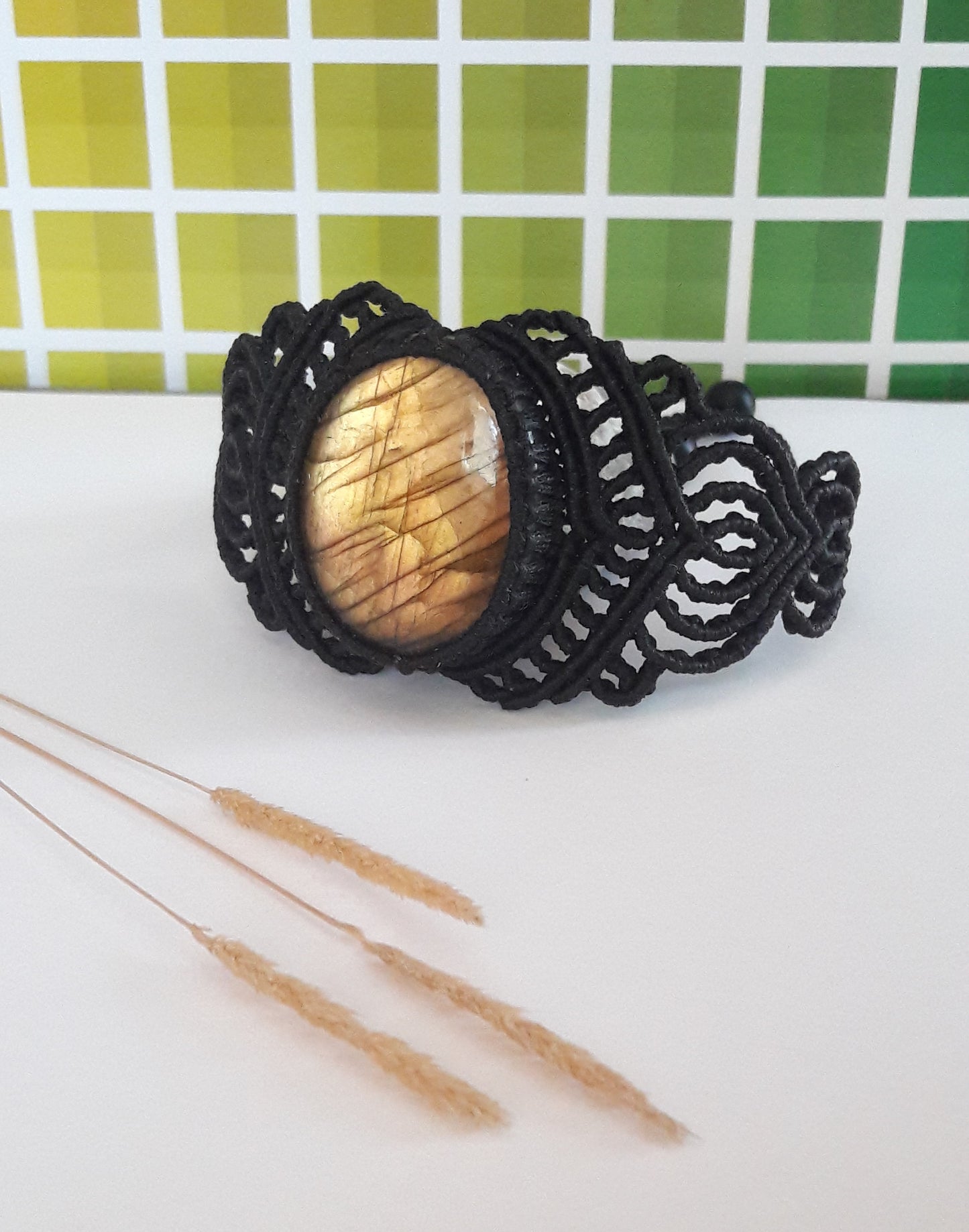 Gold Labradorite Micro Macrame Bracelet