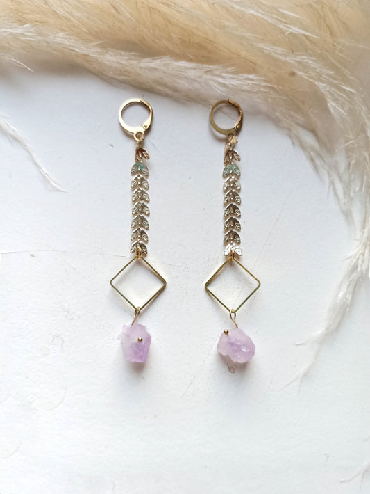 Amethyst Brass Geometric Earrings