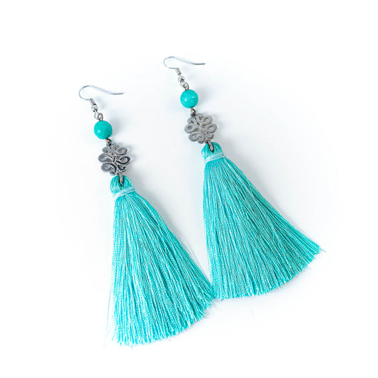 Boucles d'Oreilles Pompon Turquoise Clair