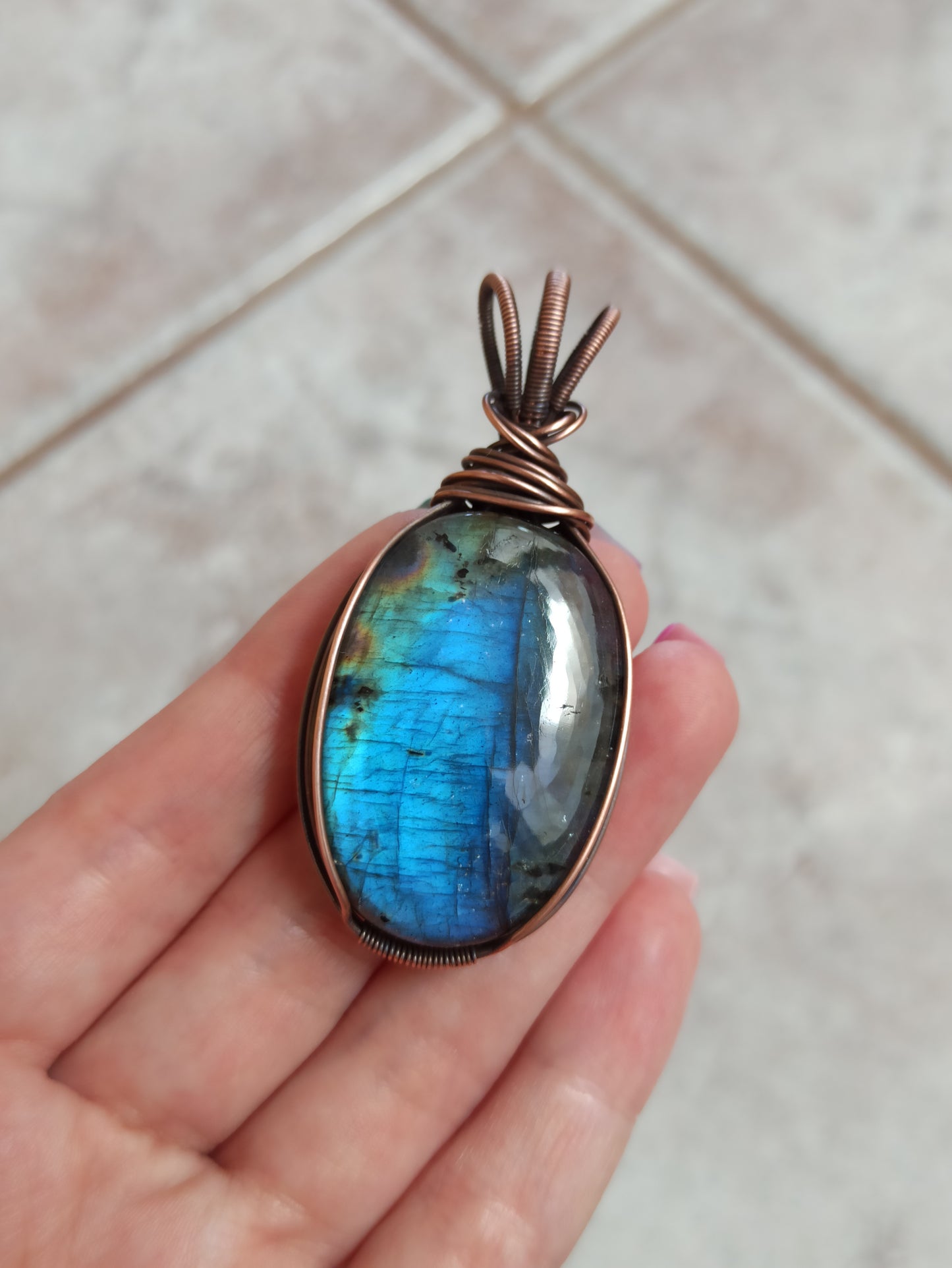 Blue Labradorite Wire Wrapped Pendant