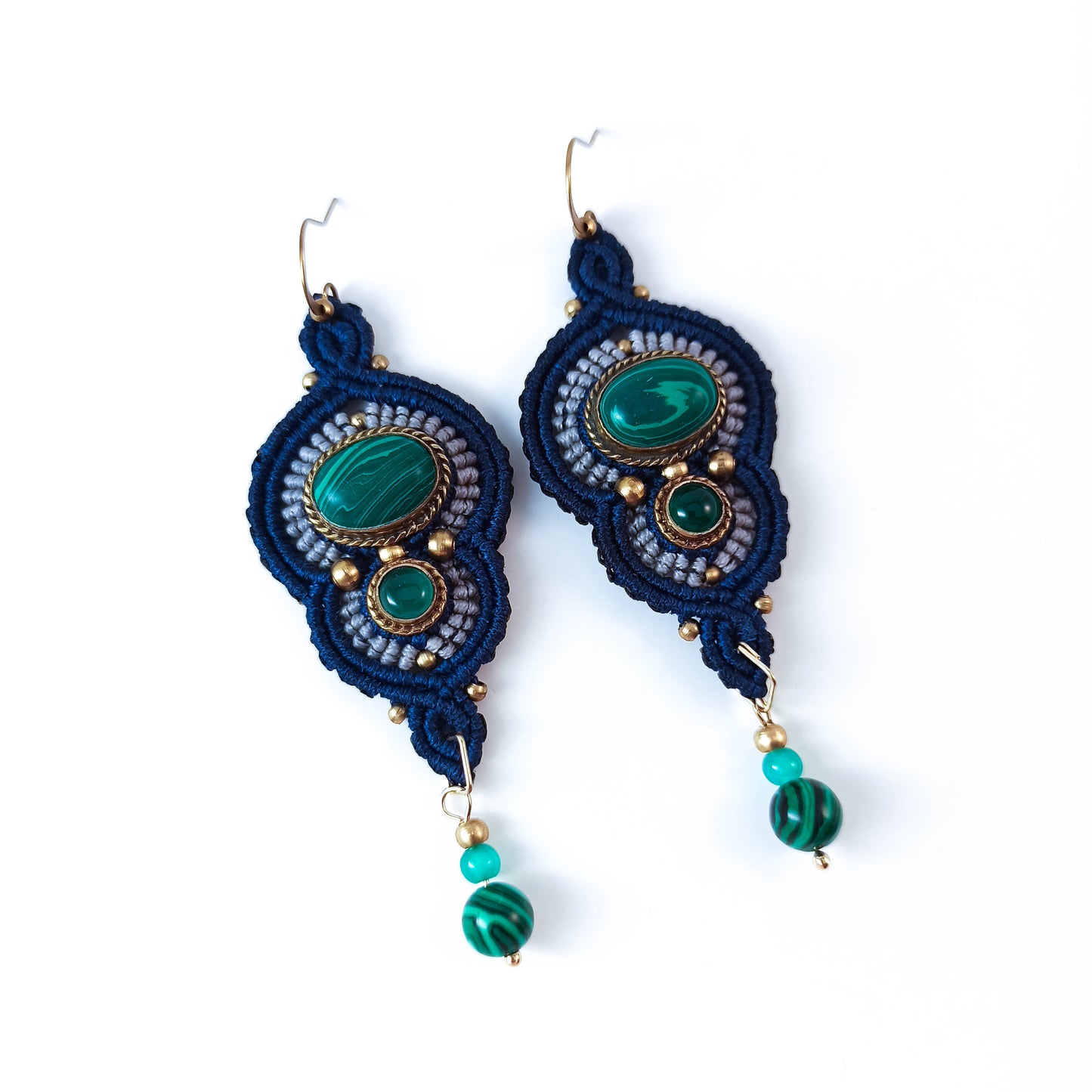 Boucles d'Oreilles Macramé Malachite Vert