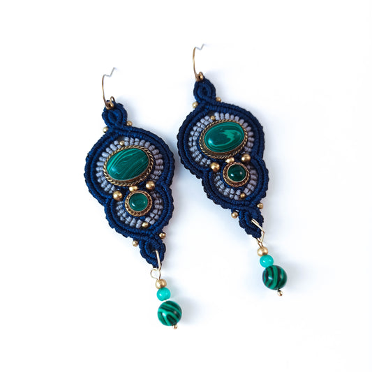 Green Malachite Macrame Earrings