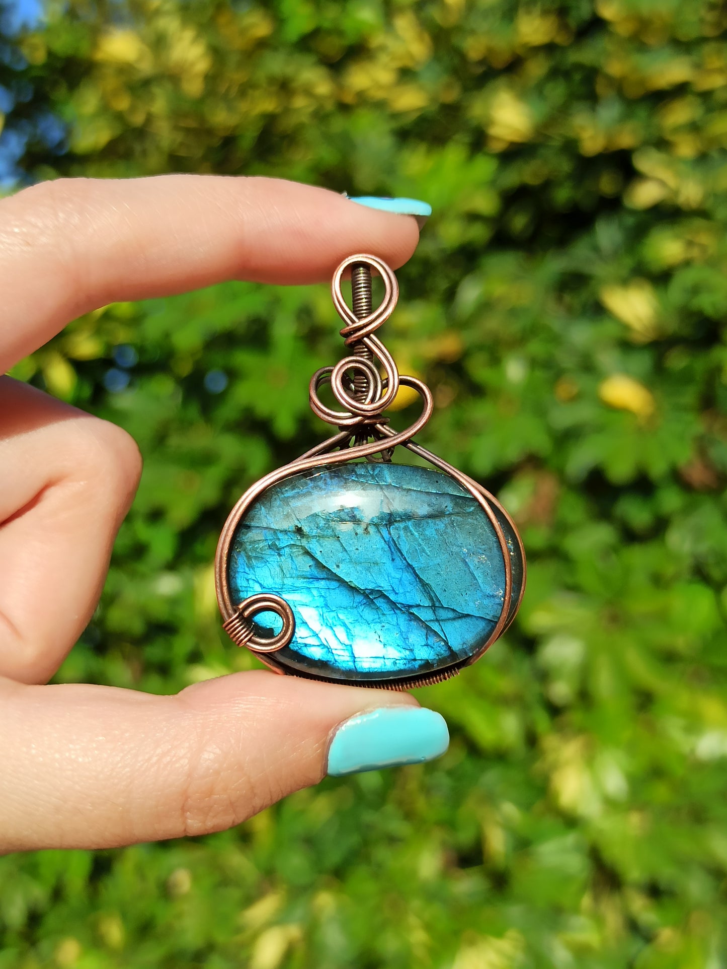 Blue Labradorite Wire Wrapped Pendant