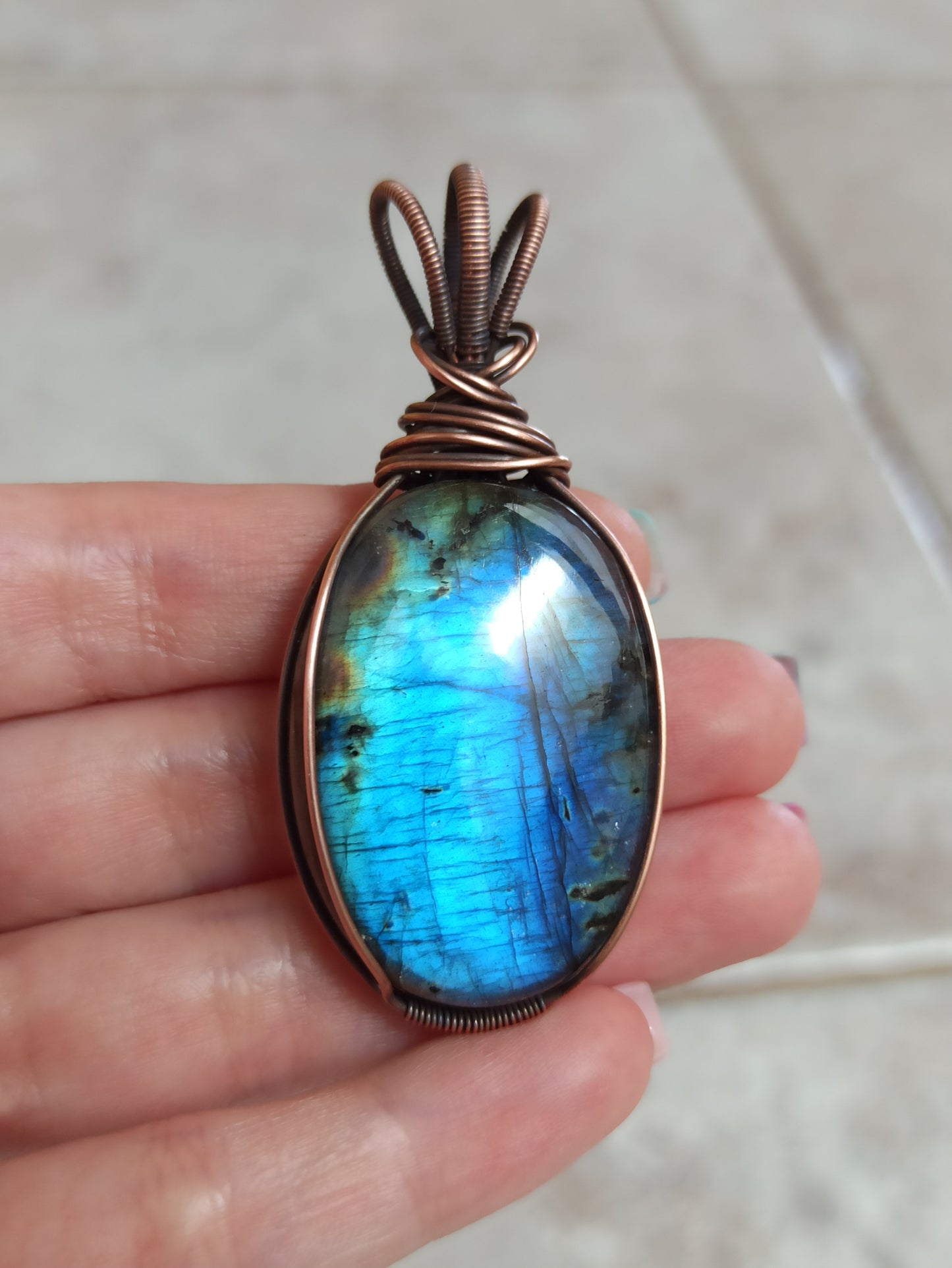 Blue Labradorite Wire Wrapped Pendant