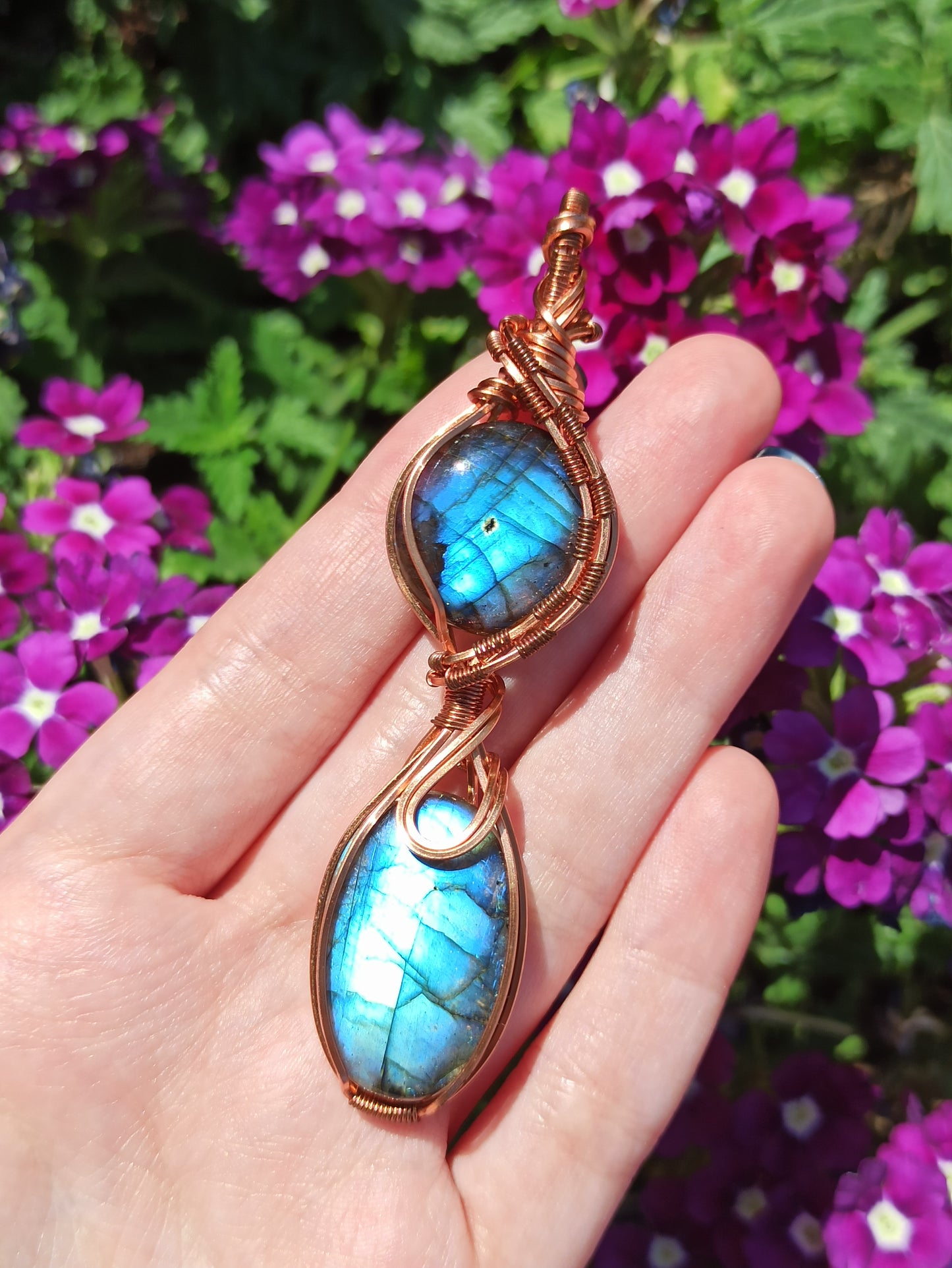 Double Labradorite Wire Wrapped Pendant