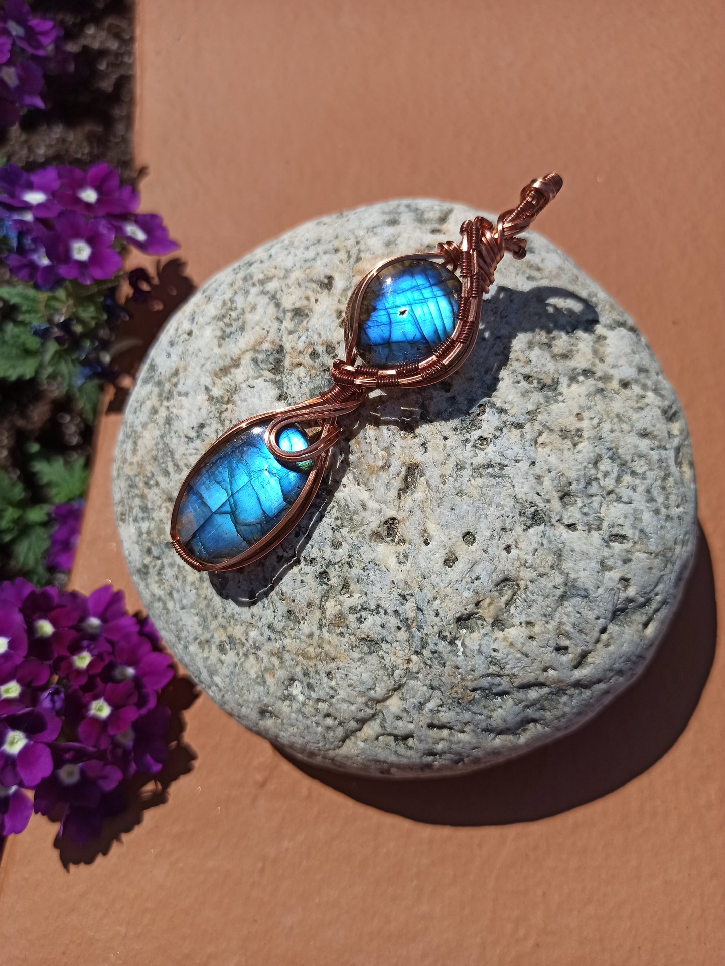 Double Labradorite Wire Wrapped Pendant