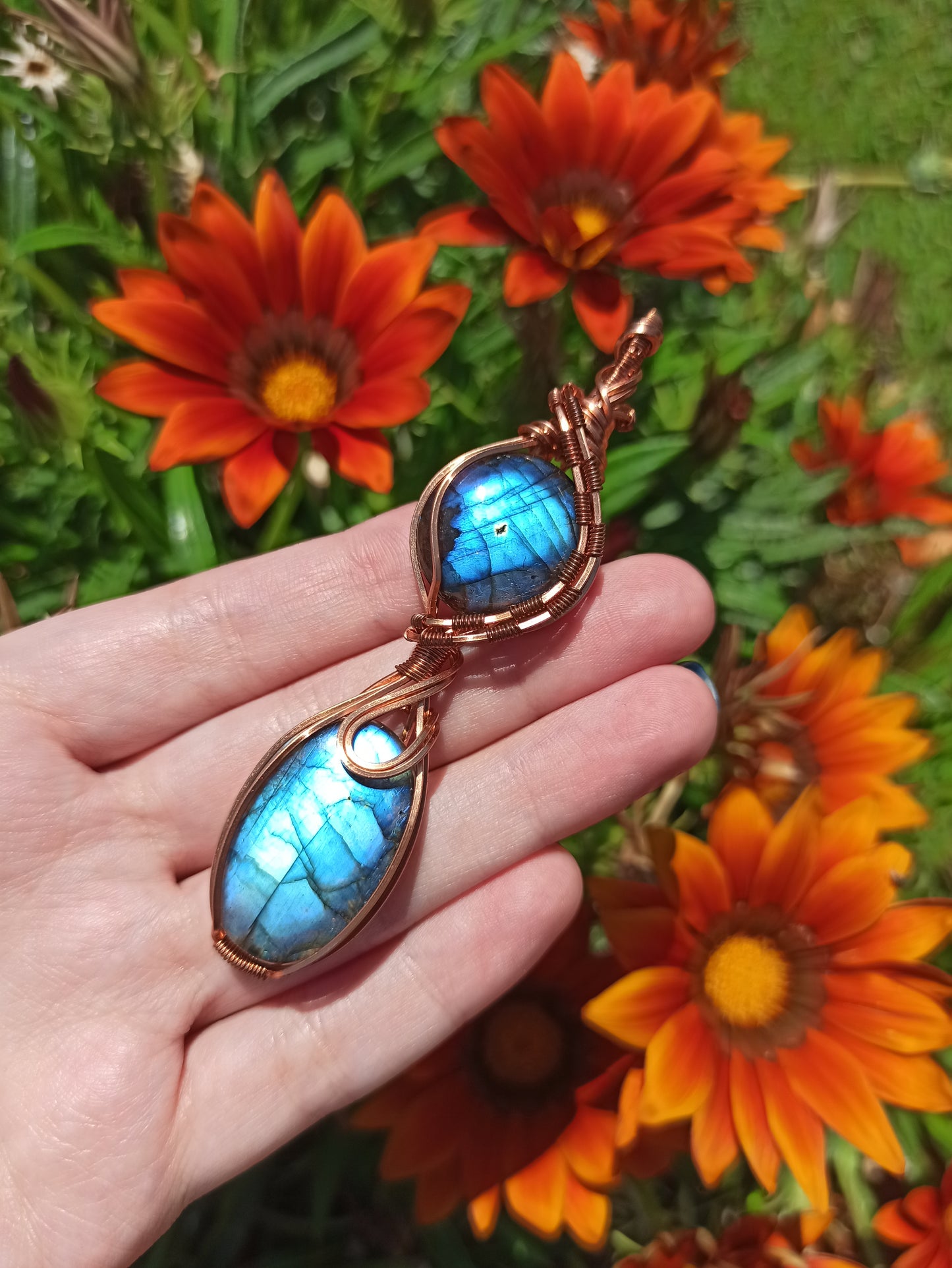 Double Labradorite Wire Wrapped Pendant